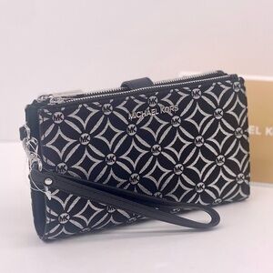 Michael Kors Black and Silver Wallet Wristlet